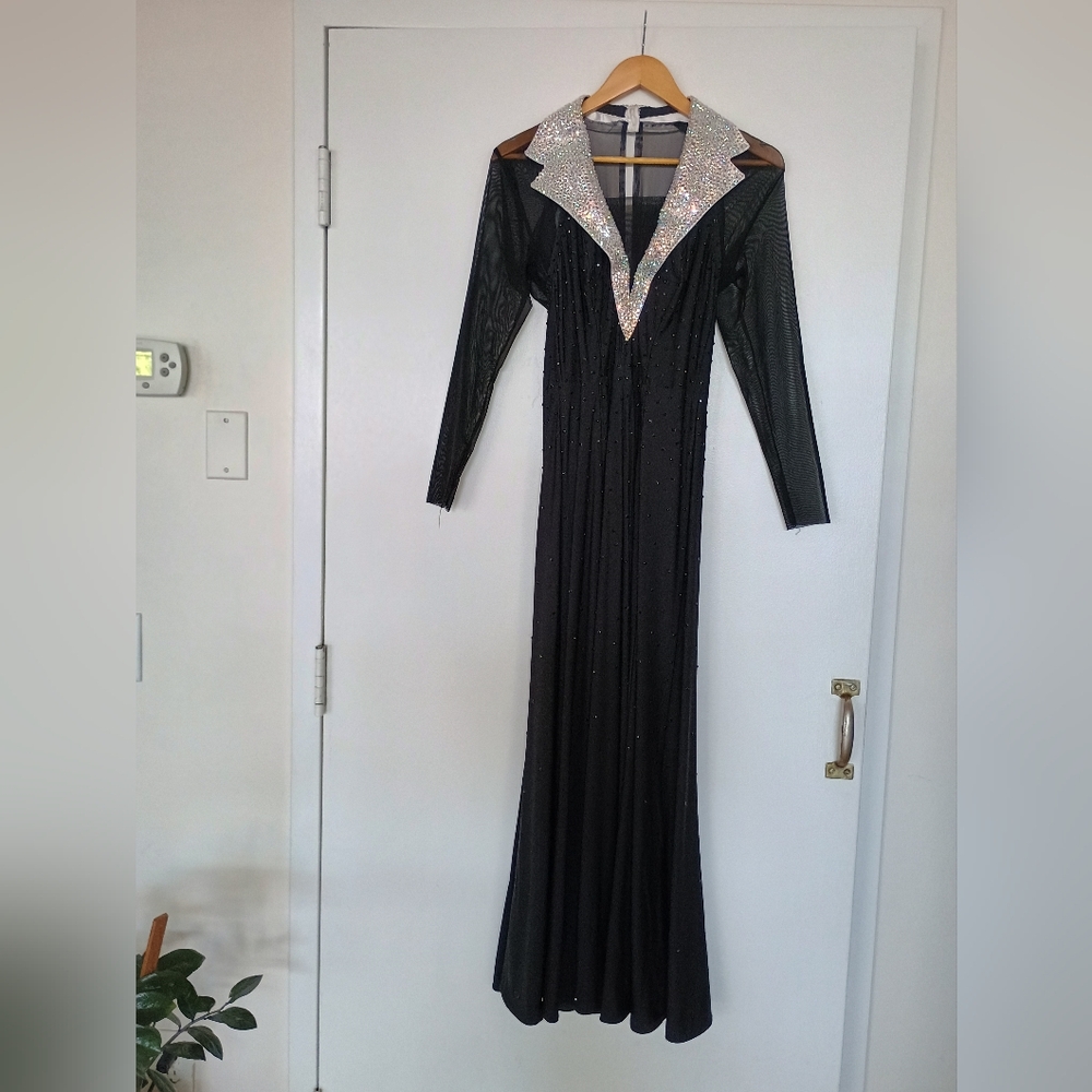 Elegant Black Evening Gown with Silver Accents